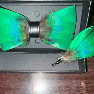 FESTIVAL SALE - Elegant Green Feather Bow Tie
